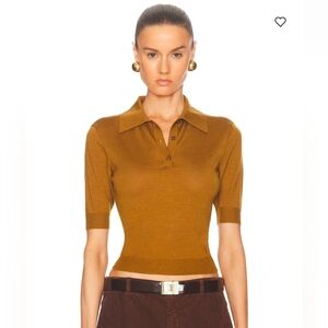 Saint Laurent $1200 Womens Cropped Polo Brown Cashmere Wool Collared SS Sz S